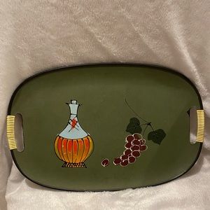 🍷 Vintage Tilso Fiberboard Serving Tray Wrapped Handles Painted Wine Grapes 🍷